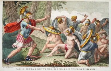 I soldati nascono dai denti del serpente, illustrazione dalle Metamorfosi di Ovidio, Firenze, 1832